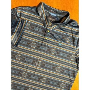 Panhandle Performance Polo‎ Shirt XL Blue Brown Aztec Western Stretch Golf